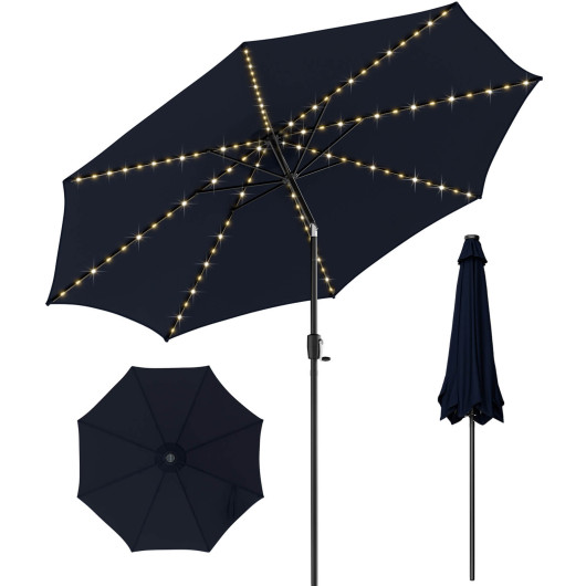 10 Feet Patio Umbrella with 112 Solar Lights and Crank Handle-Navy - Image 4