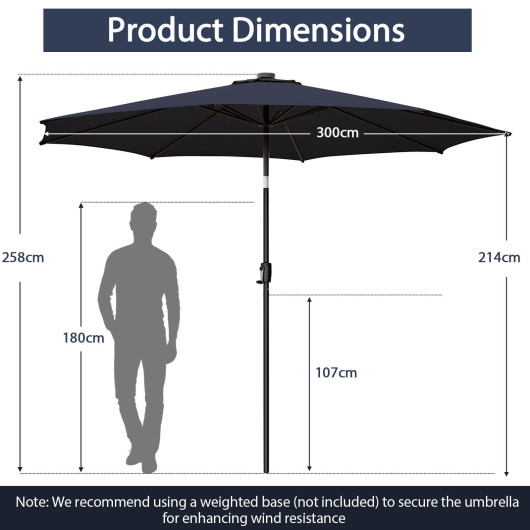 10 Feet Patio Umbrella with 112 Solar Lights and Crank Handle-Navy - Image 6