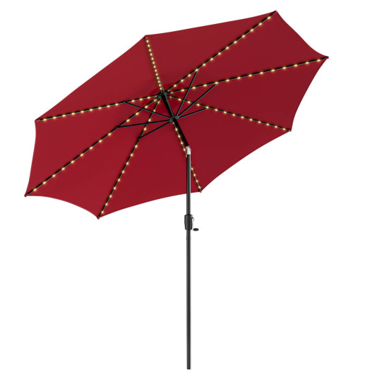 10 Feet Patio Umbrella with 112 Solar Lights and Crank Handle-Wine - Image 4