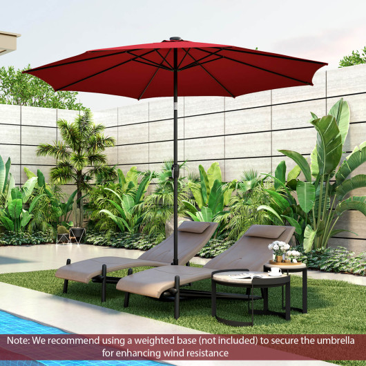 10 Feet Patio Umbrella with 112 Solar Lights and Crank Handle-Wine - Image 2