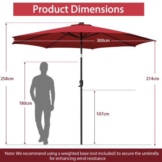 10 Feet Patio Umbrella with 112 Solar Lights and Crank Handle-Wine - Image 3
