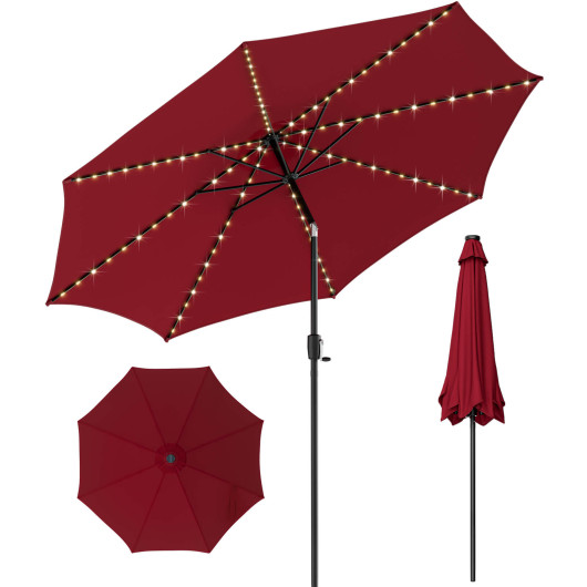 10 Feet Patio Umbrella with 112 Solar Lights and Crank Handle-Wine - Image 5