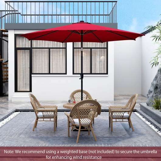 10 Feet Patio Umbrella with 112 Solar Lights and Crank Handle-Wine - Image 6