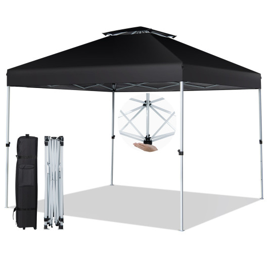 2-Tier 10 x 10 Feet Pop-up Canopy Tent with Wheeled Carry Bag-Black - Image 2