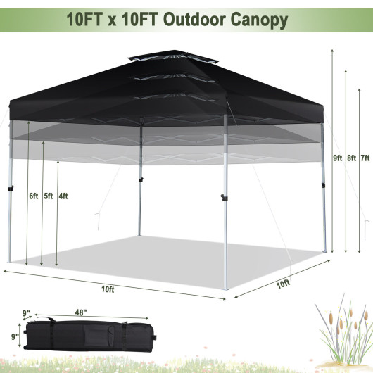 2-Tier 10 x 10 Feet Pop-up Canopy Tent with Wheeled Carry Bag-Black - Image 5