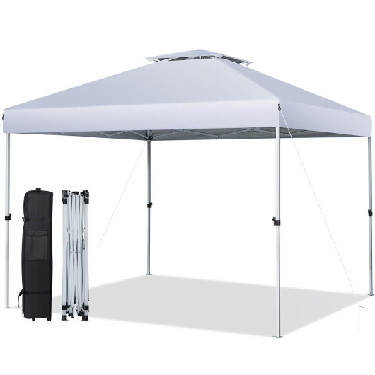 2-Tier 10 x 10 Feet Pop-up Canopy Tent with Wheeled Carry Bag-White - Image 4