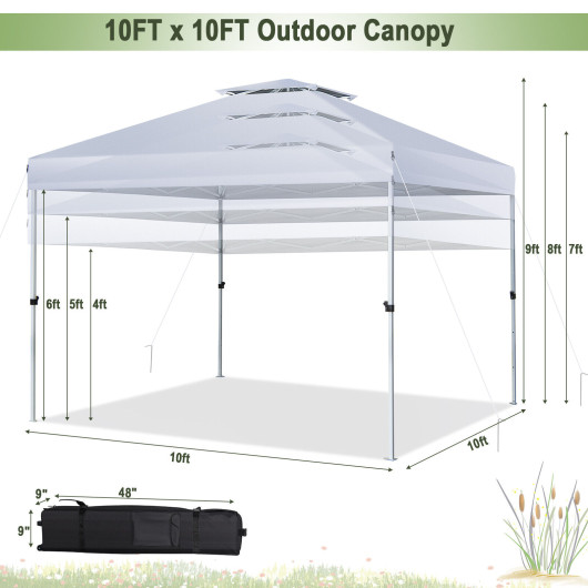 2-Tier 10 x 10 Feet Pop-up Canopy Tent with Wheeled Carry Bag-White - Image 6