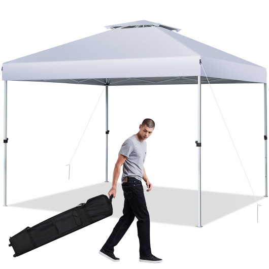 2-Tier 10 x 10 Feet Pop-up Canopy Tent with Wheeled Carry Bag-White - Image 5