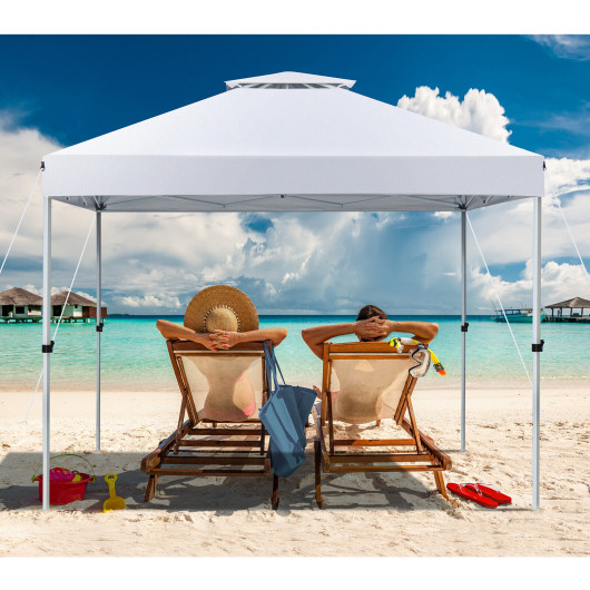 2-Tier 10 x 10 Feet Pop-up Canopy Tent with Wheeled Carry Bag-White - Image 3