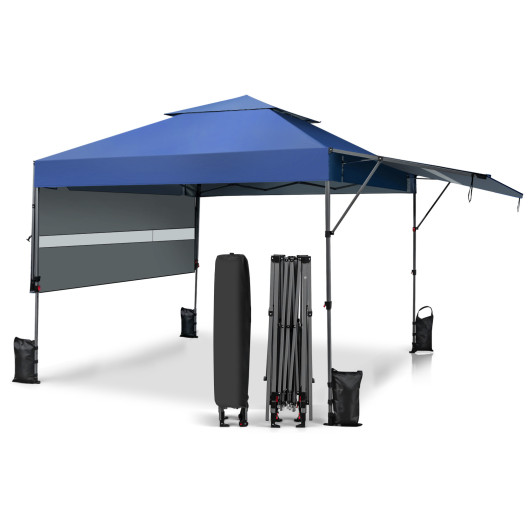 10 x 17.6 Feet Outdoor Instant Pop-up Canopy Tent with Dual Half Awnings-Blue - Image 4