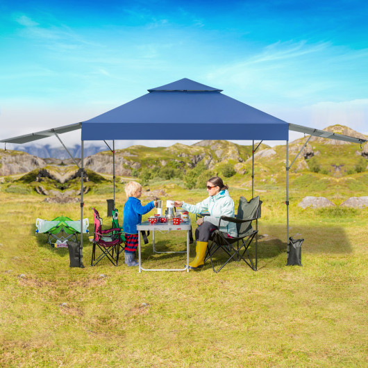 10 x 17.6 Feet Outdoor Instant Pop-up Canopy Tent with Dual Half Awnings-Blue - Image 6