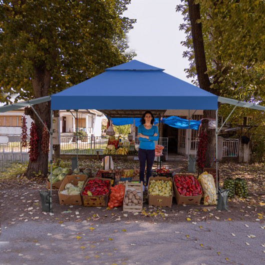 10 x 17.6 Feet Outdoor Instant Pop-up Canopy Tent with Dual Half Awnings-Blue - Image 2