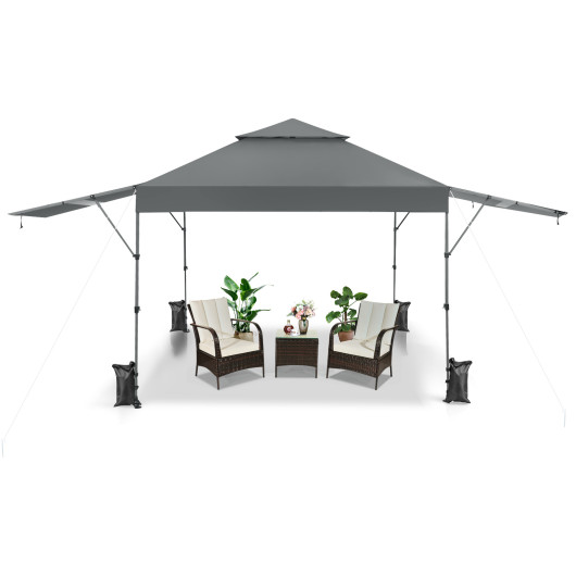 10 x 17.6 Feet Outdoor Instant Pop-up Canopy Tent with Dual Half Awnings-Gray - Image 2
