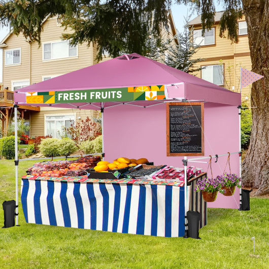 10 x 10 Feet Foldable Commercial Pop-up Canopy with Roller Bag and Banner Strip-Pink - Image 5