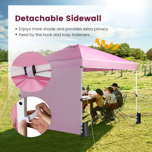 10 x 10 Feet Foldable Commercial Pop-up Canopy with Roller Bag and Banner Strip-Pink - Image 6