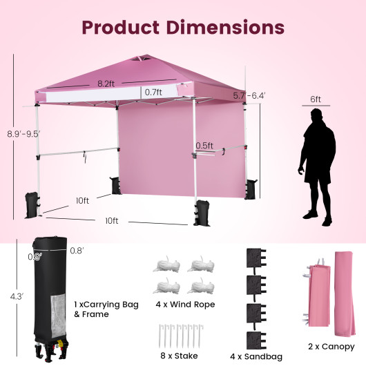 10 x 10 Feet Foldable Commercial Pop-up Canopy with Roller Bag and Banner Strip-Pink - Image 2