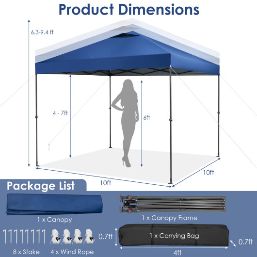 10 x 10 Feet Foldable Outdoor Instant Pop-up Canopy with Carry Bag-Blue - Image 5