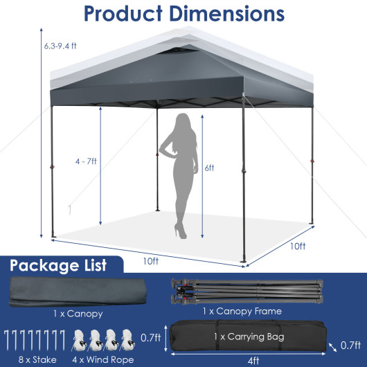 10 x 10 Feet Foldable Outdoor Instant Pop-up Canopy with Carry Bag-Gray - Image 5