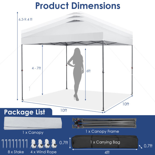 10 x 10 Feet Foldable Outdoor Instant Pop-up Canopy with Carry Bag-White - Image 2