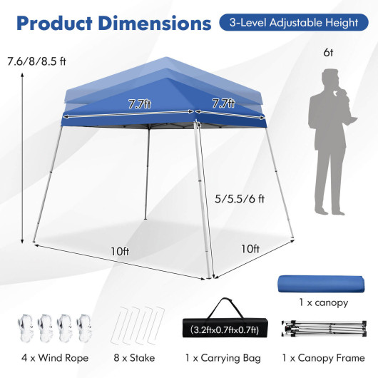 10 x 10 Feet Outdoor Instant Pop-up Canopy with Carrying Bag-Blue - Image 5