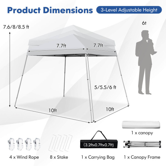 10 x 10 Feet Outdoor Instant Pop-up Canopy with Carrying Bag-White - Image 5