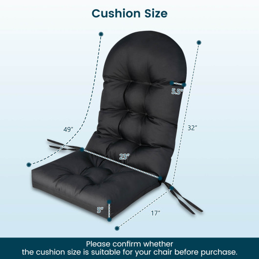 Patio Adirondack Chair Cushion with Fixing Straps and Seat Pad-Black - Image 4
