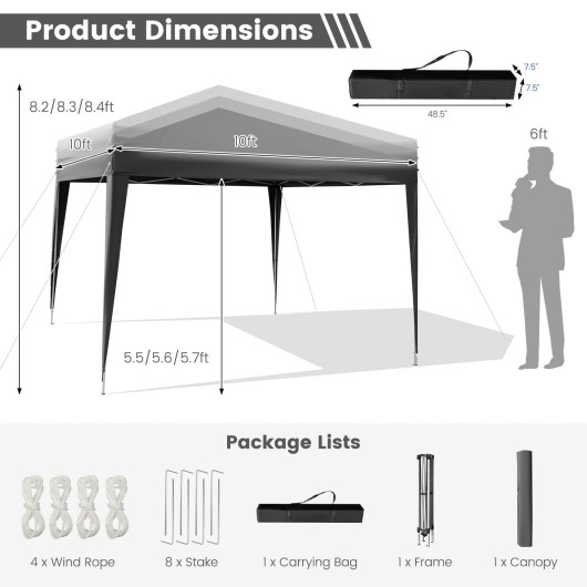 10 x 10 Feet Outdoor Pop-up Patio Canopy for Beach and Camp-Gray - Image 6