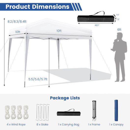 10 x 10 Feet Outdoor Pop-up Patio Canopy for Beach and Camp-White - Image 2