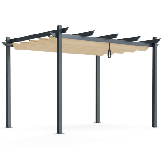 10 x 12 Feet Outdoor Aluminum Retractable Pergola Canopy Shelter Grape Trellis-Beige - Image 2