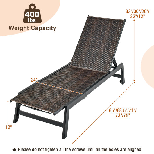 Patio PE Rattan Chaise Lounge with 5-Level Backrest and Wheels-Brown - Image 5