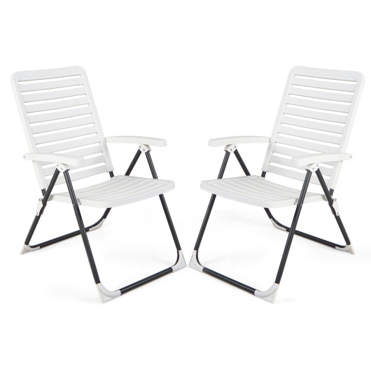 2 Pieces PP Folding Patio Chaise Lounger with 7-Level Backrest