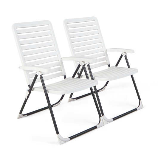 2 Pieces PP Folding Patio Chaise Lounger with 7-Level Backrest - Image 3