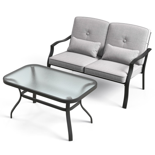 Outdoor Loveseat Chair Set with Tempered Glass Coffee Table - Image 5
