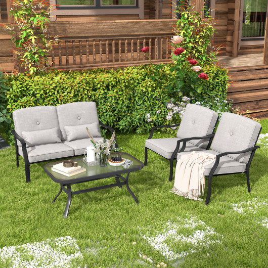 Outdoor Loveseat Chair Set with Tempered Glass Coffee Table - Image 2
