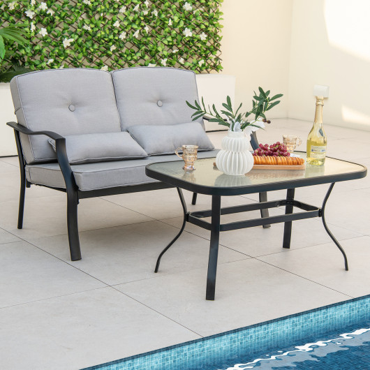 Outdoor Loveseat Chair Set with Tempered Glass Coffee Table - Image 3
