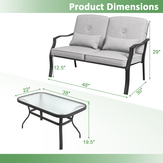 Outdoor Loveseat Chair Set with Tempered Glass Coffee Table - Image 4