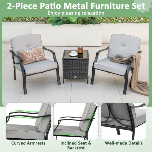 2 Piece Patio Metal Chairs with Seat and Back Cushions - Image 3
