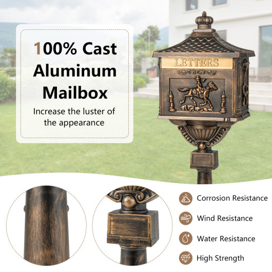 Retro Cast Aluminum Mailbox Security Postal Letter Box with Baffle Door-Bronze - Image 4