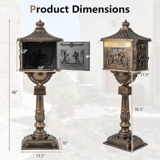Retro Cast Aluminum Mailbox Security Postal Letter Box with Baffle Door-Bronze - Image 5