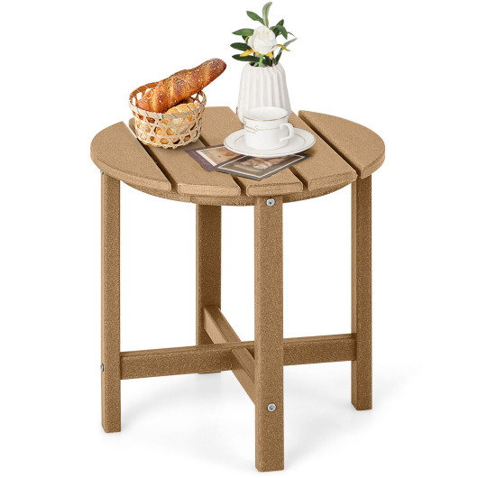 18 Inch Round Weather-Resistant Adirondack Side Table-Brown - Image 4
