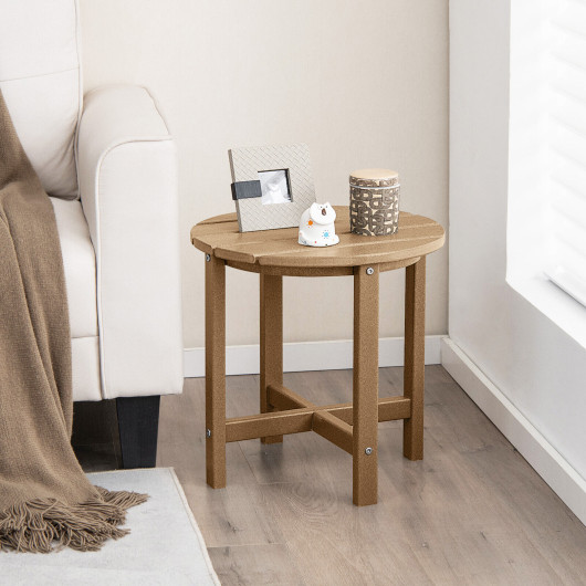 18 Inch Round Weather-Resistant Adirondack Side Table-Brown - Image 5