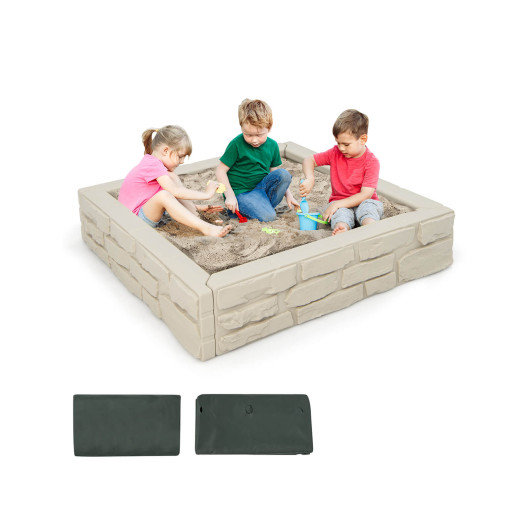 2-In-1 HDPE Kids Sandbox with Cover and Bottom Liner-White - Image 3