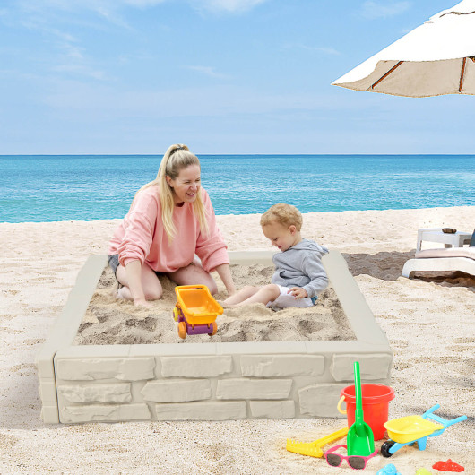 2-In-1 HDPE Kids Sandbox with Cover and Bottom Liner-White - Image 4