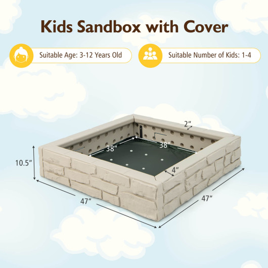 2-In-1 HDPE Kids Sandbox with Cover and Bottom Liner-White - Image 2