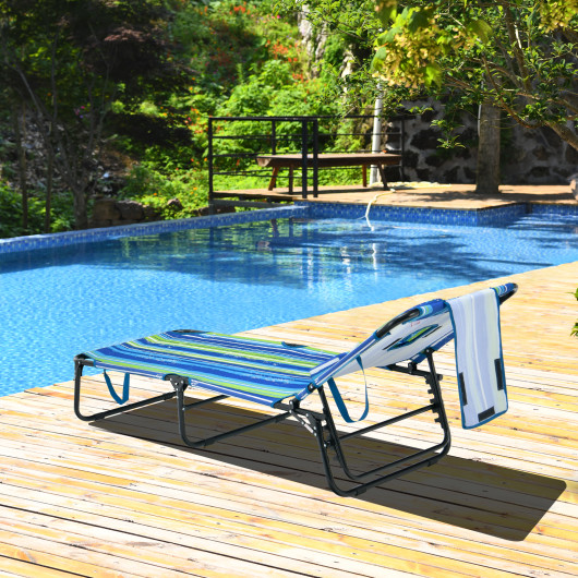 Beach Chaise Lounge Chair with Face Hole and Removable Pillow-Blue & Green - Image 2