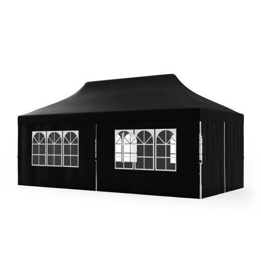 10 x 20 FT Pop up Canopy with 6 Sidewalls and Windows and Carrying Bag for Party Wedding Picnic-Black