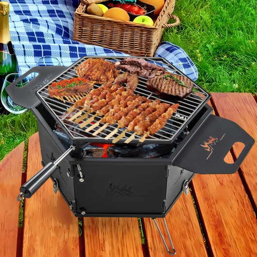 Portable Charcoal Grill Stove Rotatable with Foldable Body and Legs with Handles - Image 4