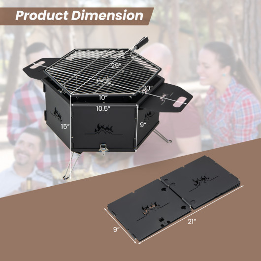 Portable Charcoal Grill Stove Rotatable with Foldable Body and Legs with Handles - Image 2