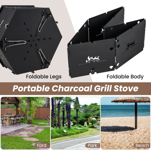 Portable Charcoal Grill Stove Rotatable with Foldable Body and Legs with Handles - Image 6
