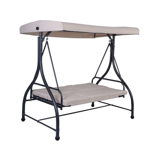 3 Seats Converting Outdoor Swing Canopy Hammock with Adjustable Tilt Canopy-Beige